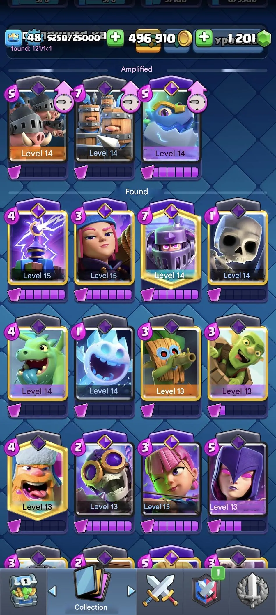 CR520 Max 10000 Trophies Account with 2 Level 15 Cards, 8 Evolutions and 66 Emotes 